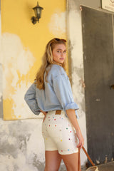 Ecru,Short Broderies Cœur - Jean Femme - Place du jour