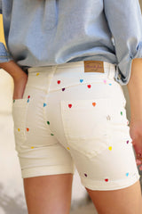 Ecru,Short Broderies Cœur - Jean Femme - Place du jour