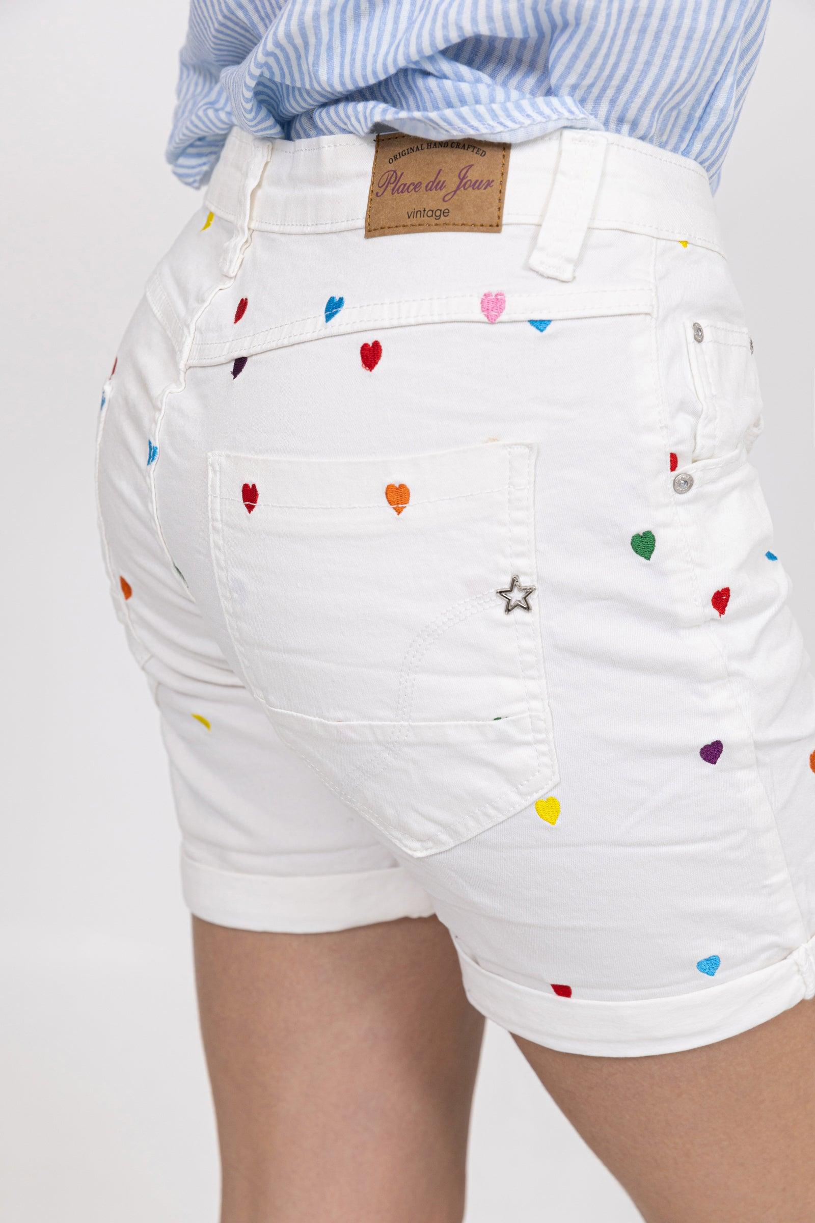 Ecru,Short Broderies Cœur - Jean Femme - Place du jour