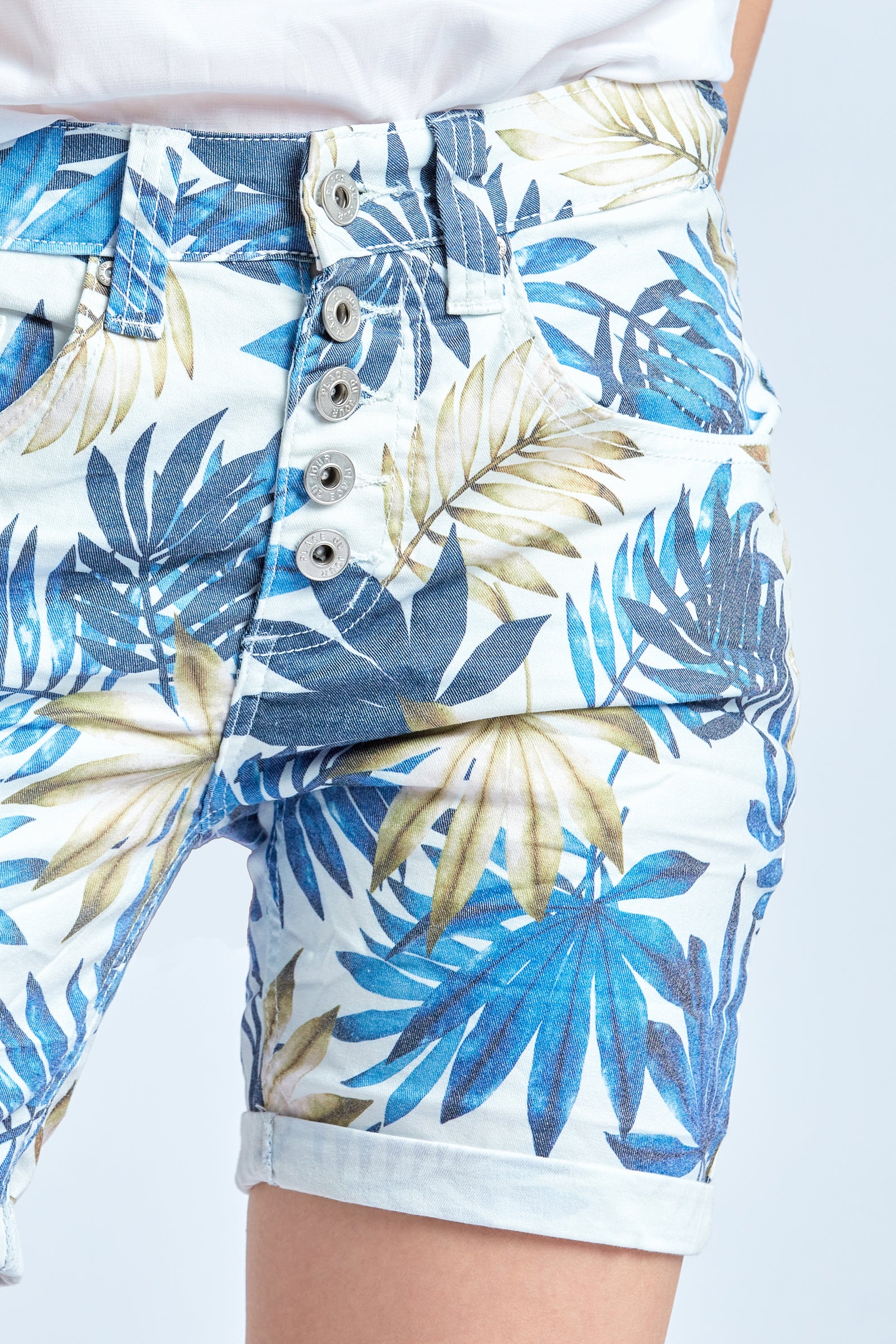 Bleu,Short imprimé feuille bleue - Imprimé femme - Place du jour