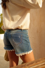 Jean bleu,Short Mélina en Dentelle - Jean Femme - Place du Jour