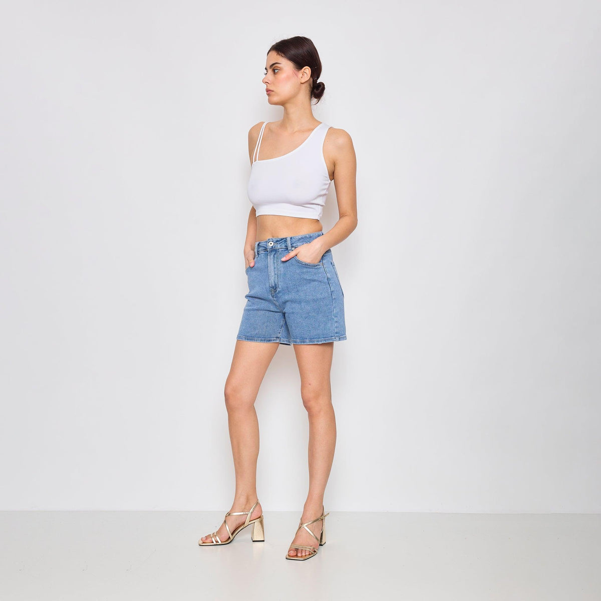  Jean bleu,Short Lilou en jean à zip taille haute - Jean femme - Place du jour