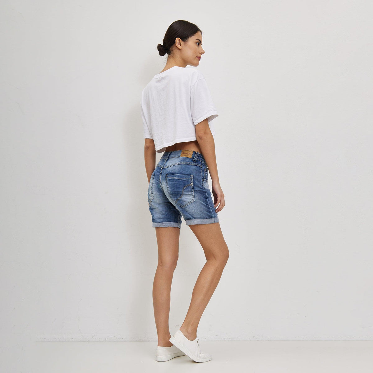 Jean bleu,Short Marine en JoggJeans Classiques 5 Boutons - Place du jour