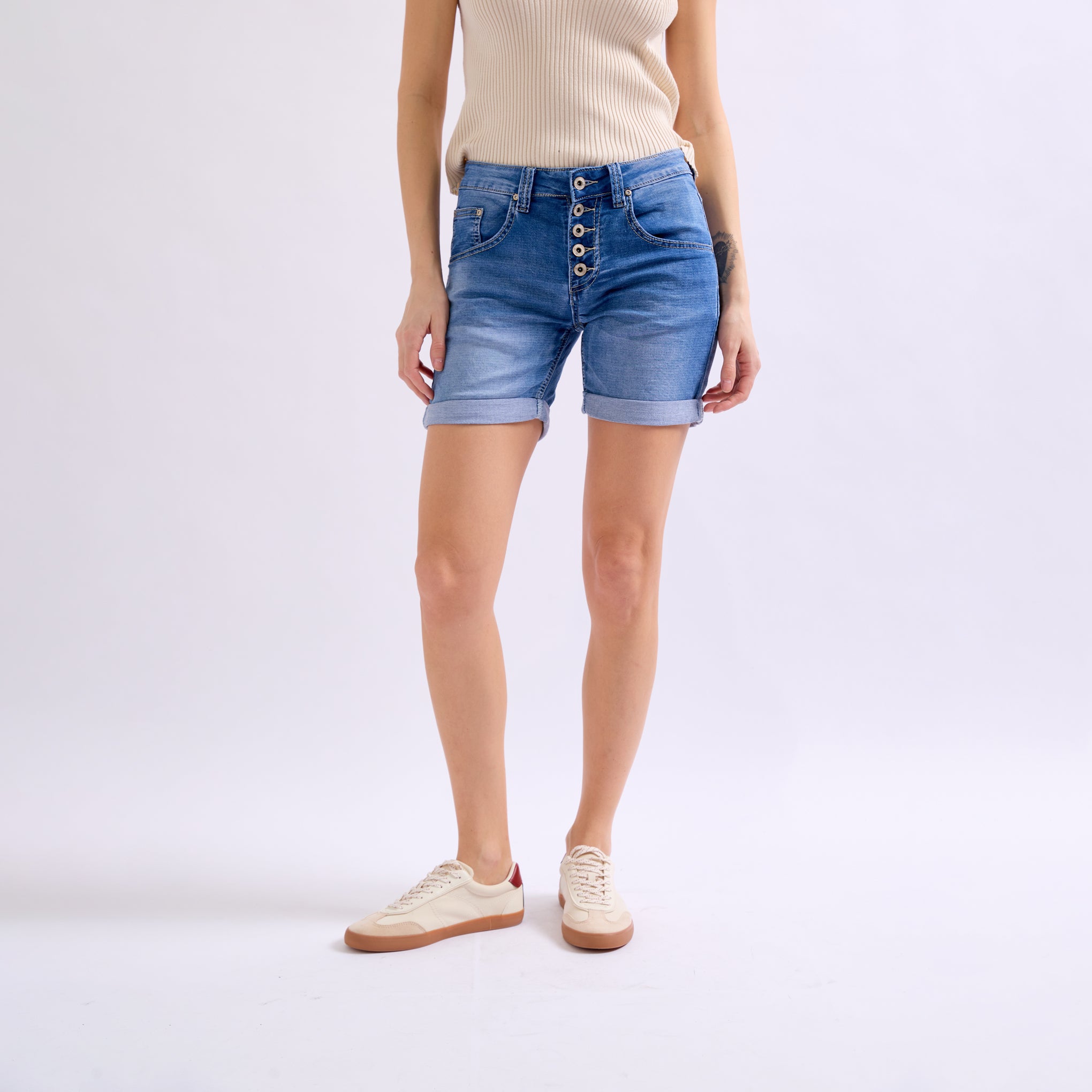 Jean bleu,Short Marine en JoggJeans Classiques 5 Boutons - Place du jour