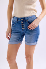 Jean bleu,Short Marine en JoggJeans Classiques 5 Boutons - Place du jour