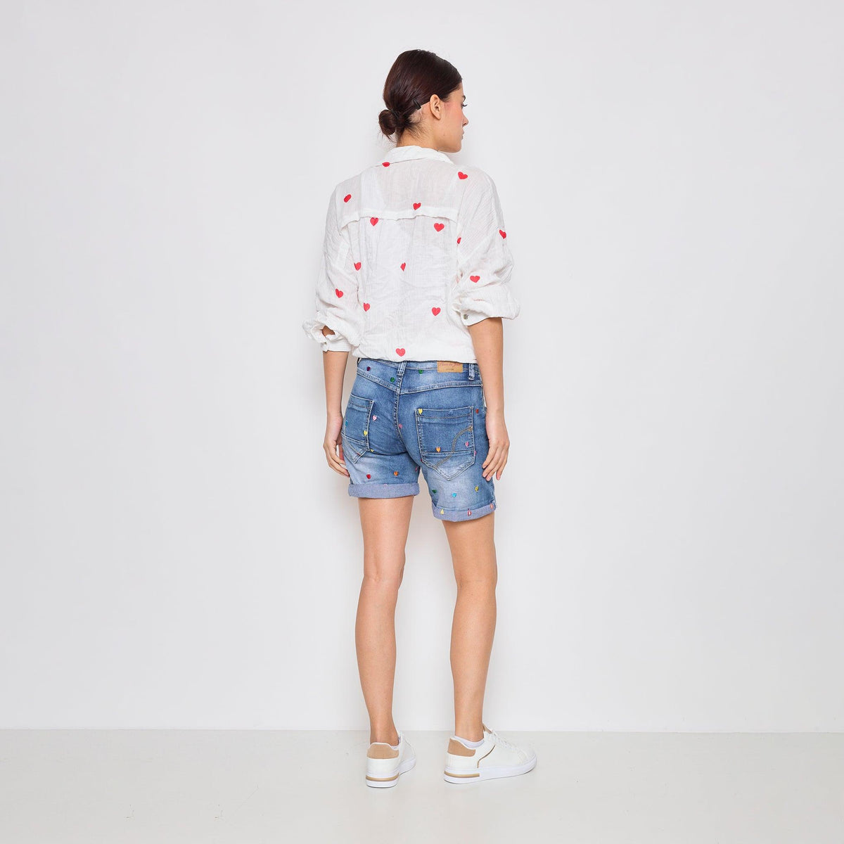 Jean bleu,Short Broderies Cœur - Jean Femme - Place du jour