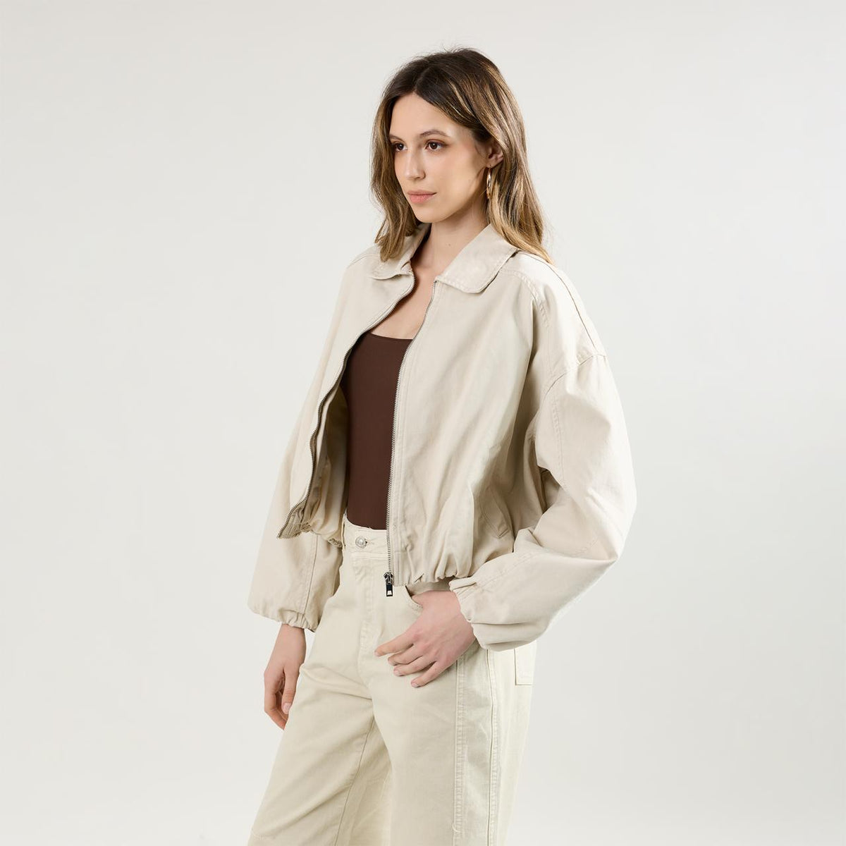 Beige, Veste Bomber - Veste Femme - Place du jour