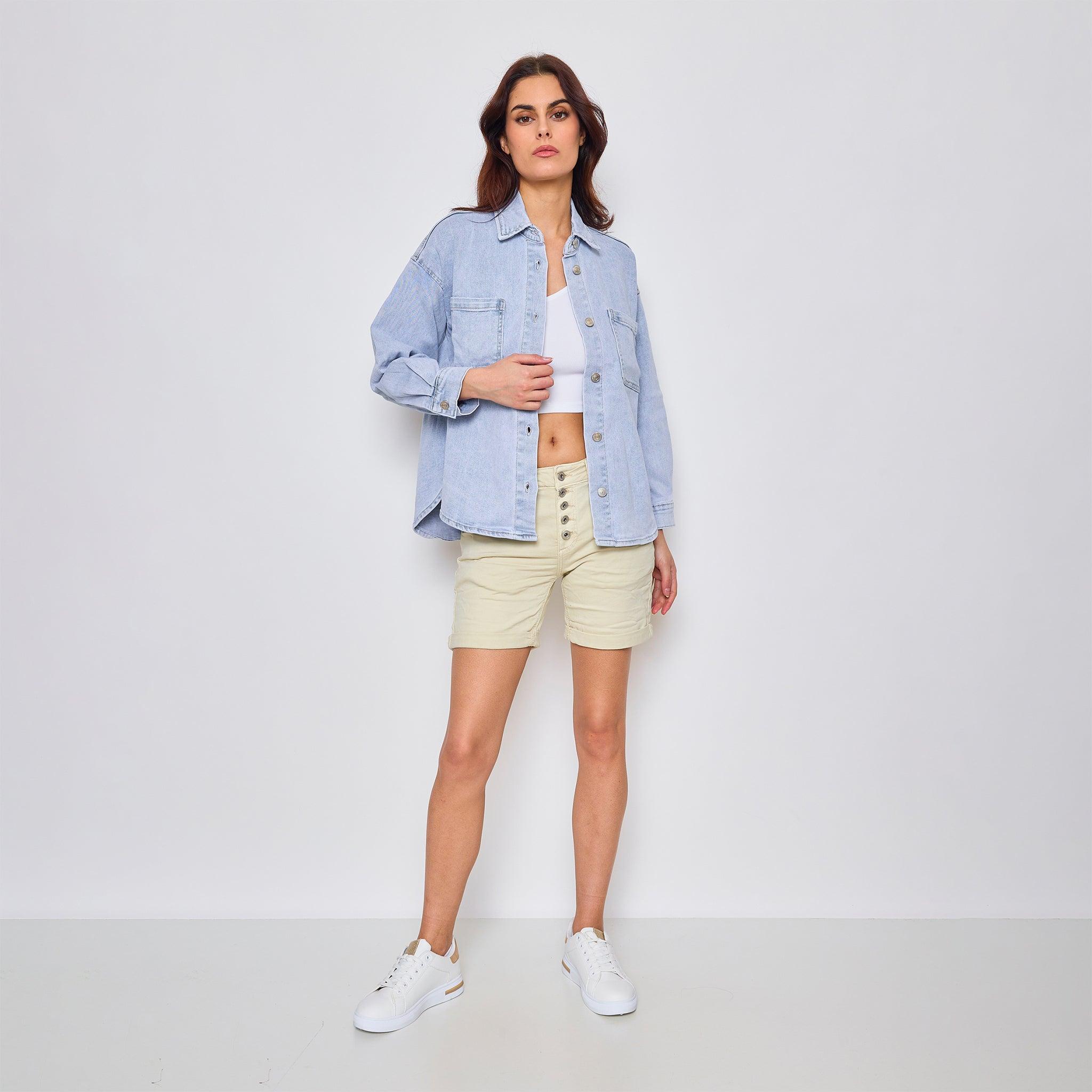 Veste Chemise Jean Femme - Coupe Ample Décontractée - Denim Robuste - Style Intemporel Et Confortable
