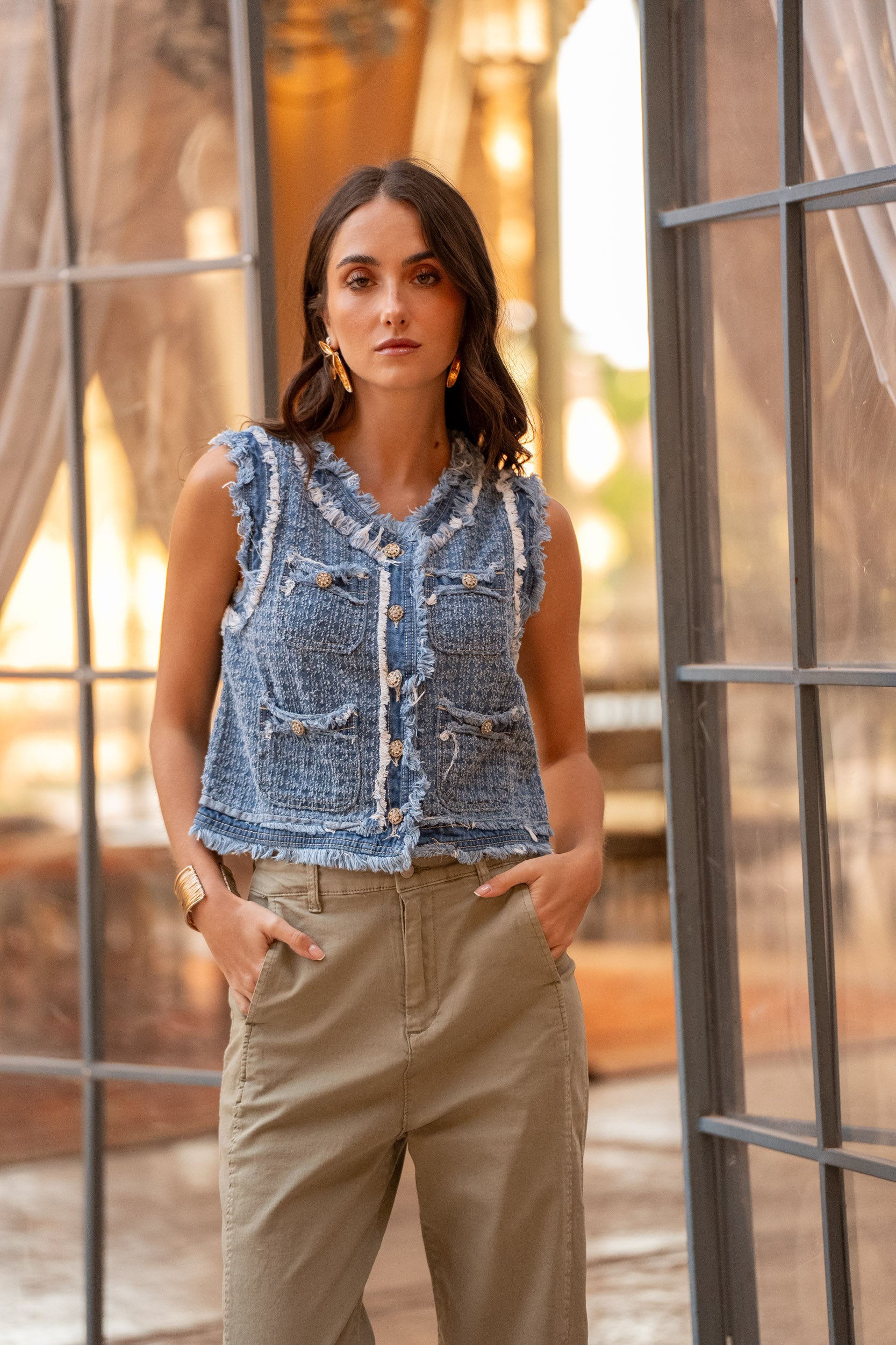 Jean bleu,Veste Laura en tweed manches courtes - Jean femme - Place du jour