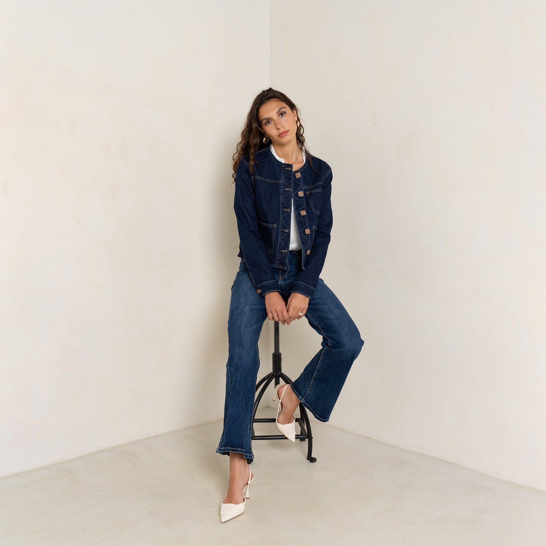 Jean brut,Veste en jean brut sans col - Veste femme - Place du jour