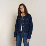 Jean brut,Veste en jean brut sans col - Veste femme - Place du jour