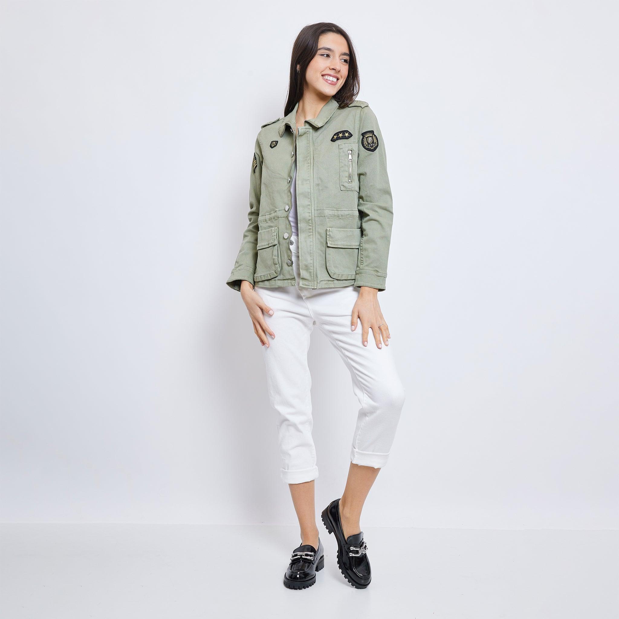 Kaki, Veste Saharienne Écussons - Veste Femme - Place du jour