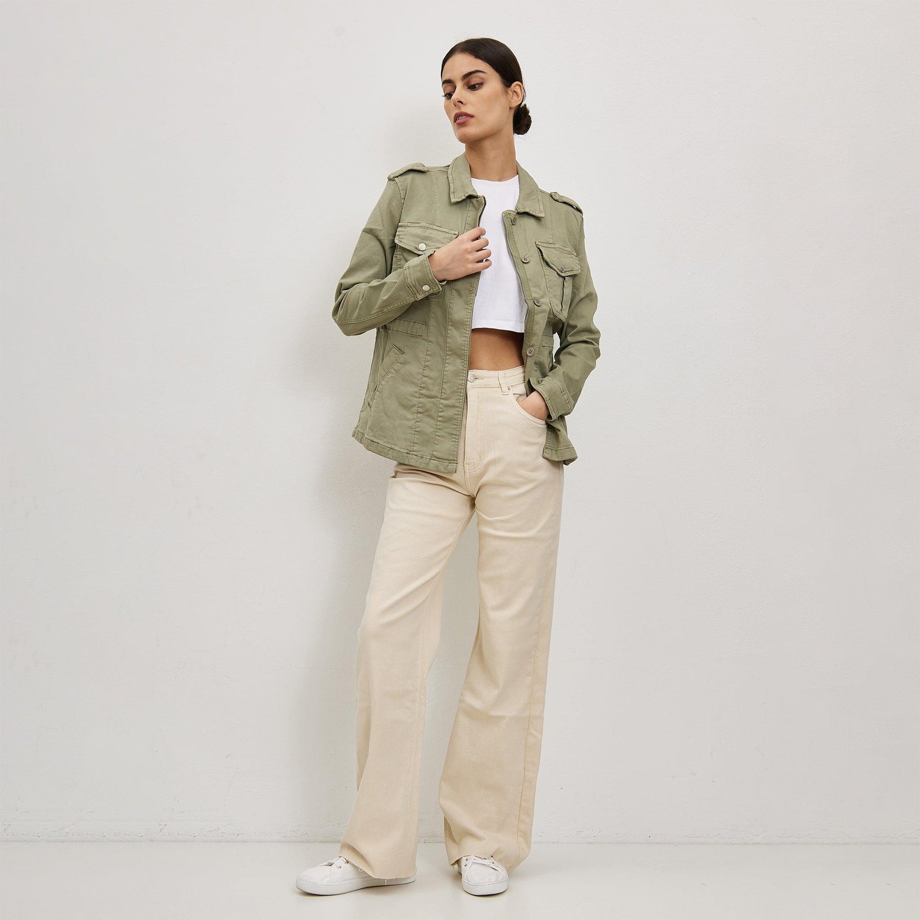 Kaki, Veste Saharienne Polyvalente Fermeture Zip - Veste Femme - Place du jour