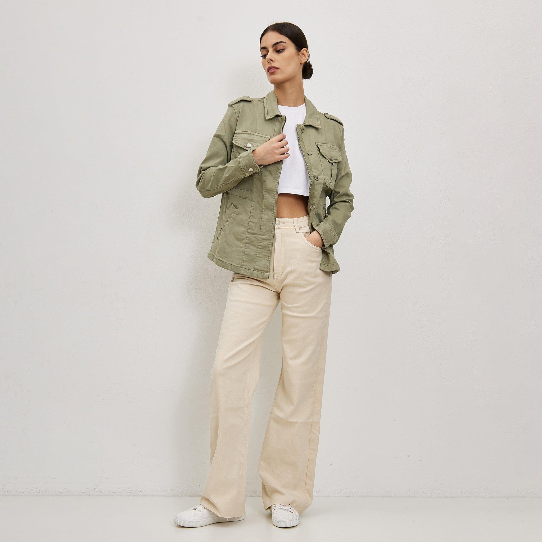 Kaki, Veste Saharienne Polyvalente Fermeture Zip - Veste Femme - Place du jour