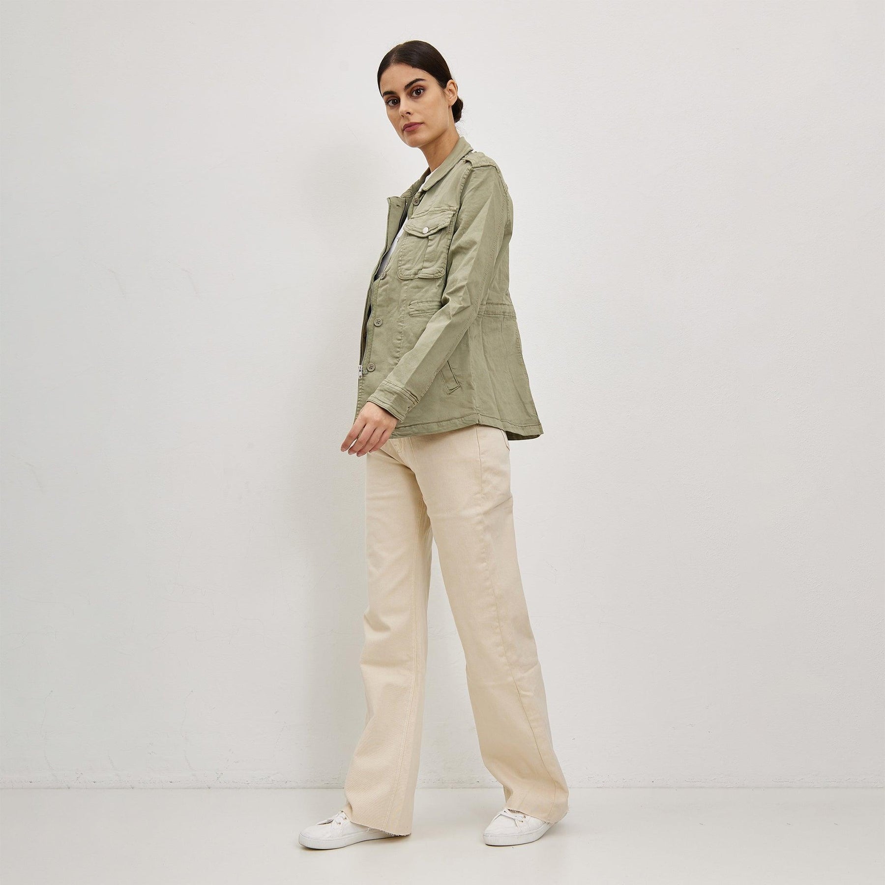 Kaki, Veste Saharienne Polyvalente Fermeture Zip - Veste Femme - Place du jour