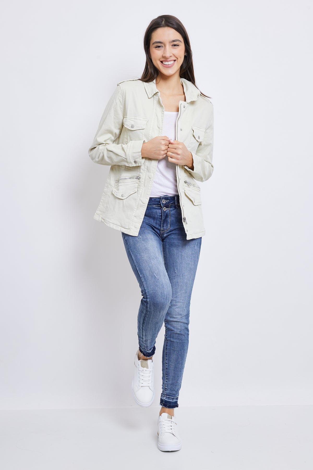 Color:Beige,Saharienne Lou Classique Fermeture Éclair - Veste Femme - Place du jour