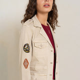 Beige fonce ,Veste Saharienne Patch Peace & Love - Veste Femme - Place du jour