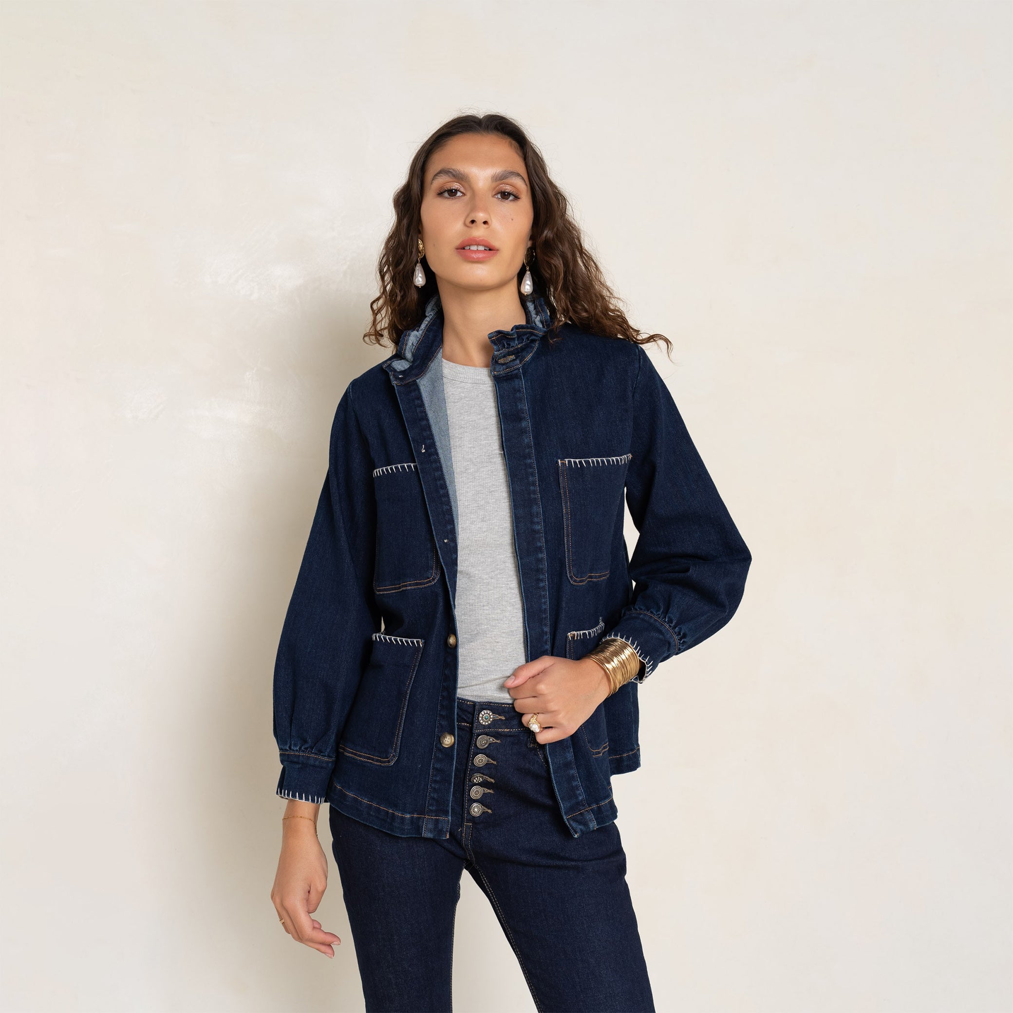 Veste en jean shops sans col