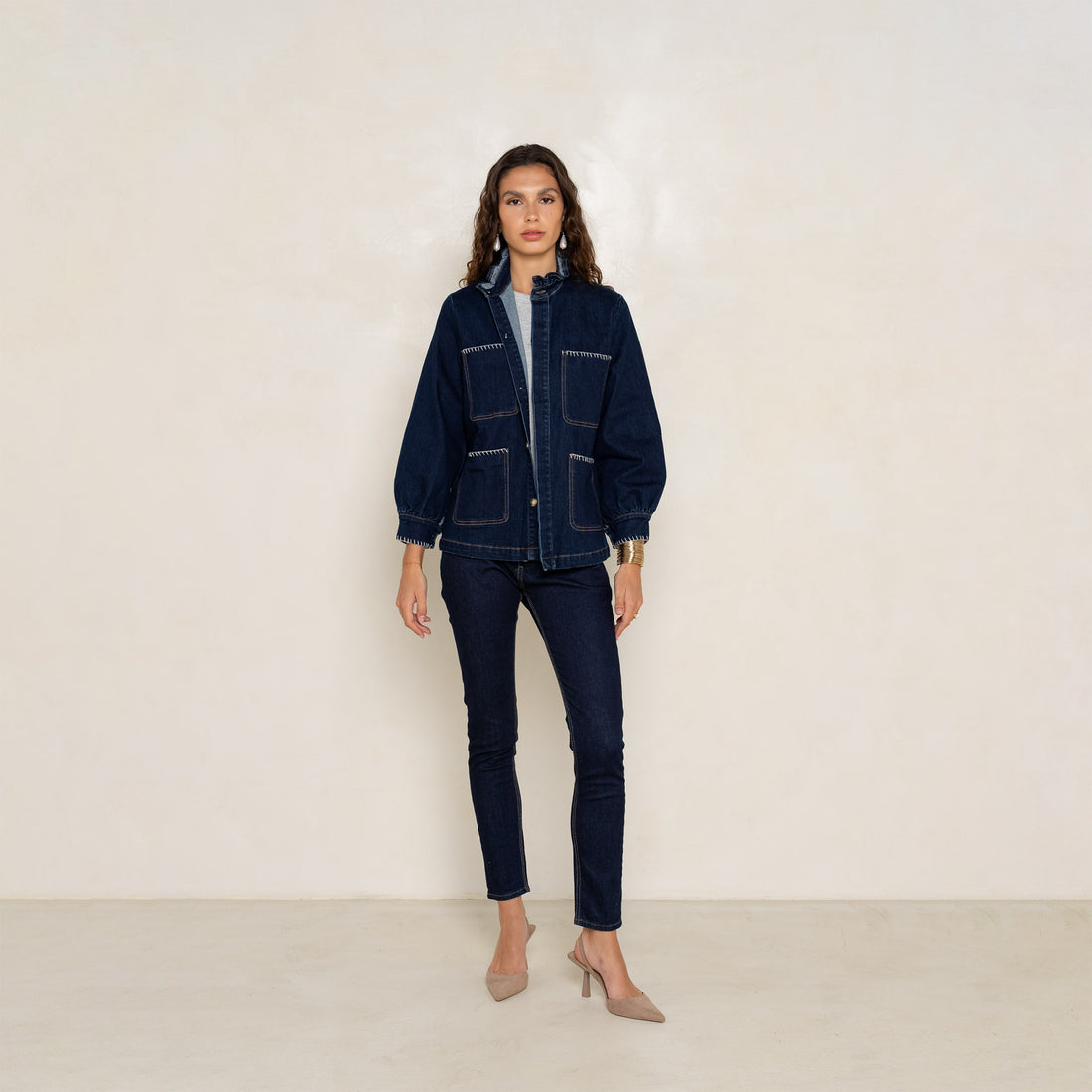 Veste Coralie en jean brut sans col