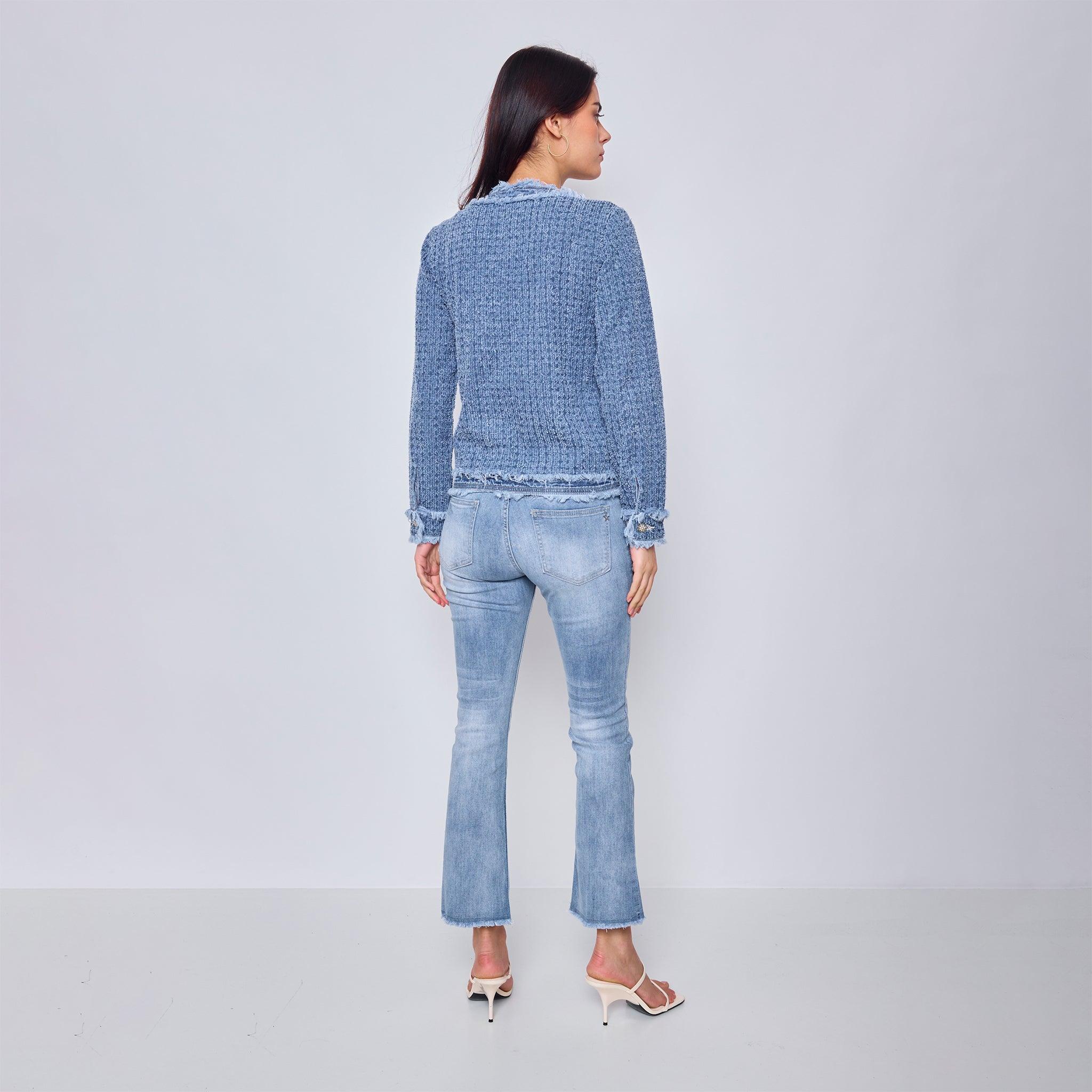 Bleu,Veste en Tweed Bleu - Femme - Place du jour