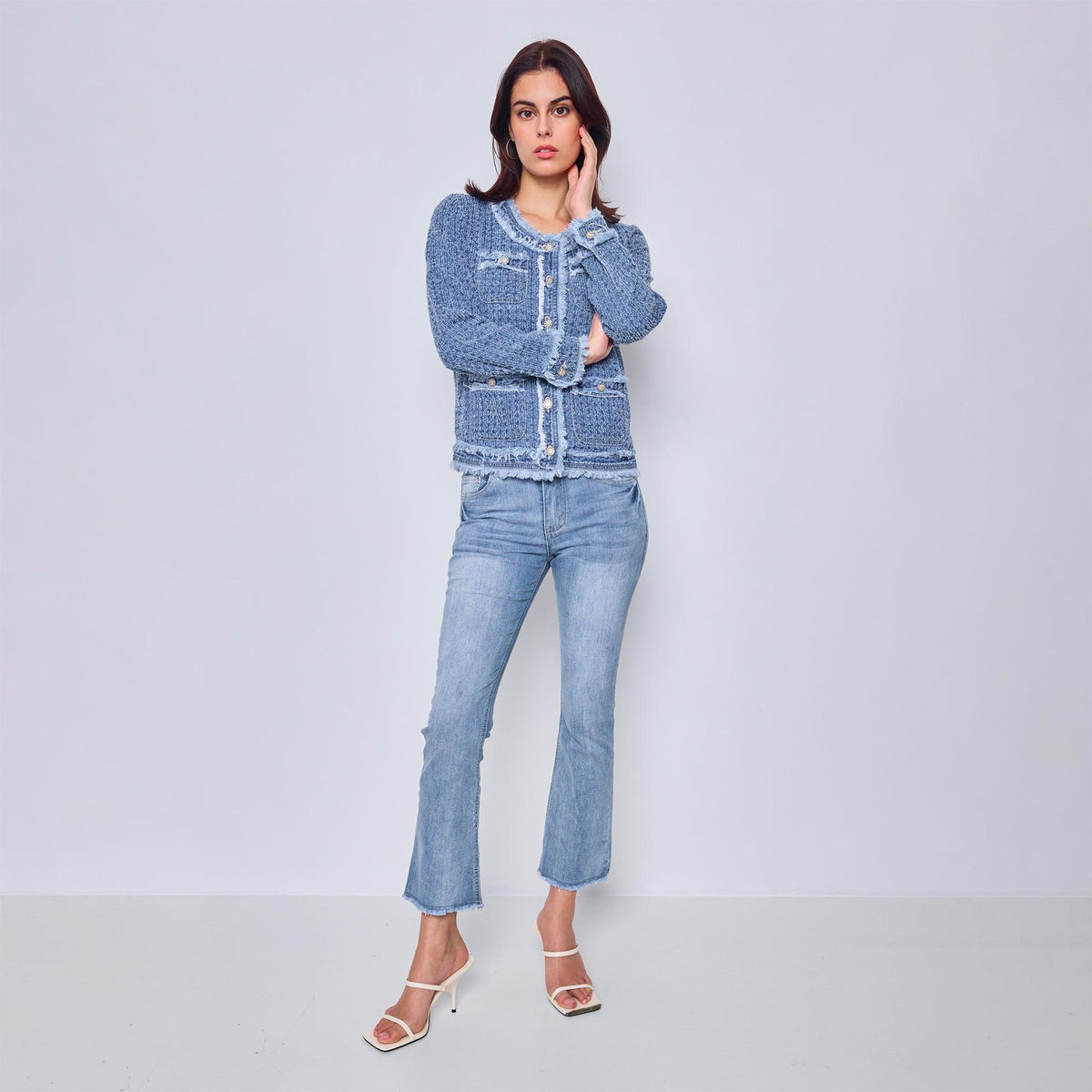 Bleu,Veste en Tweed Bleu - Femme - Place du jour