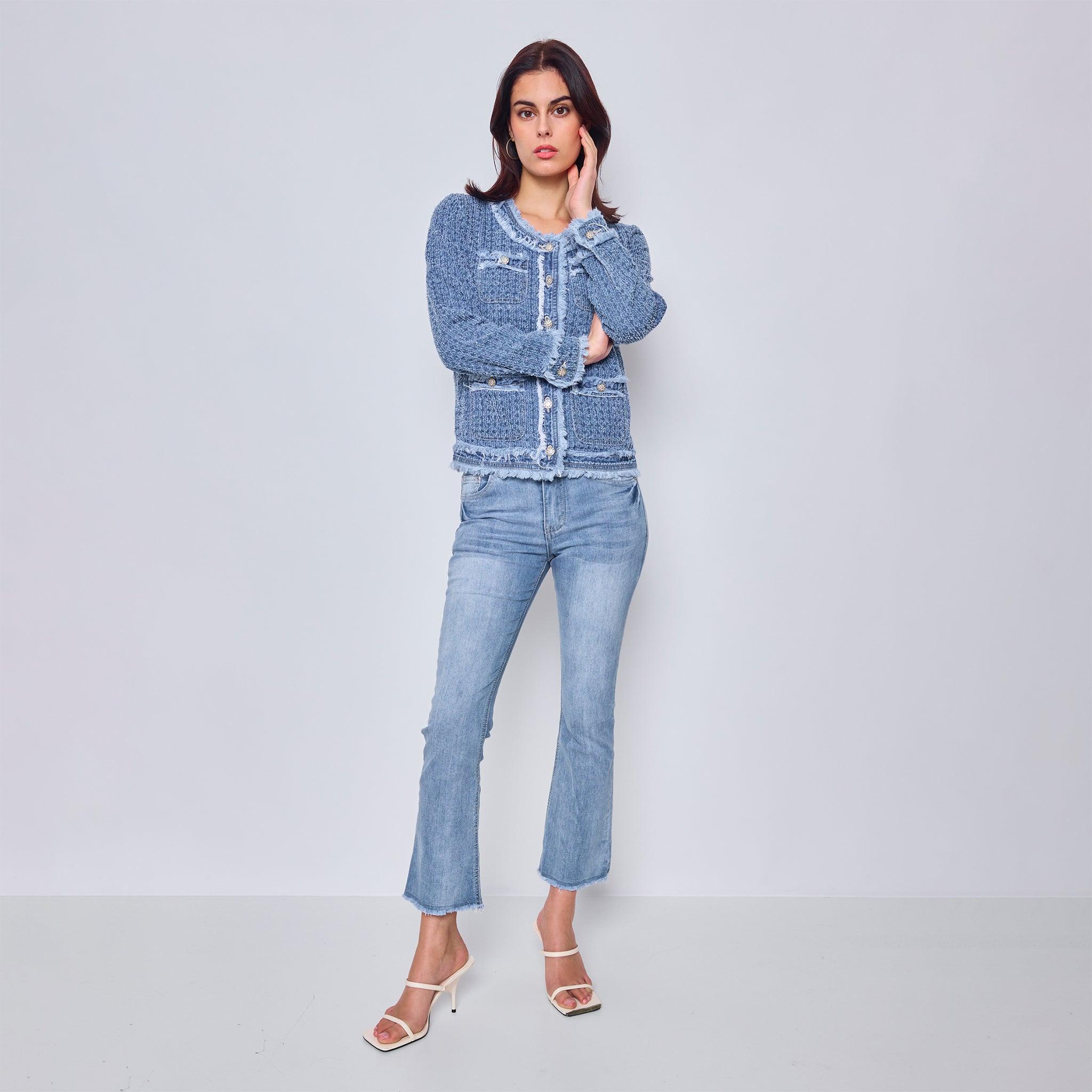 Bleu,Veste en Tweed Bleu - Femme - Place du jour