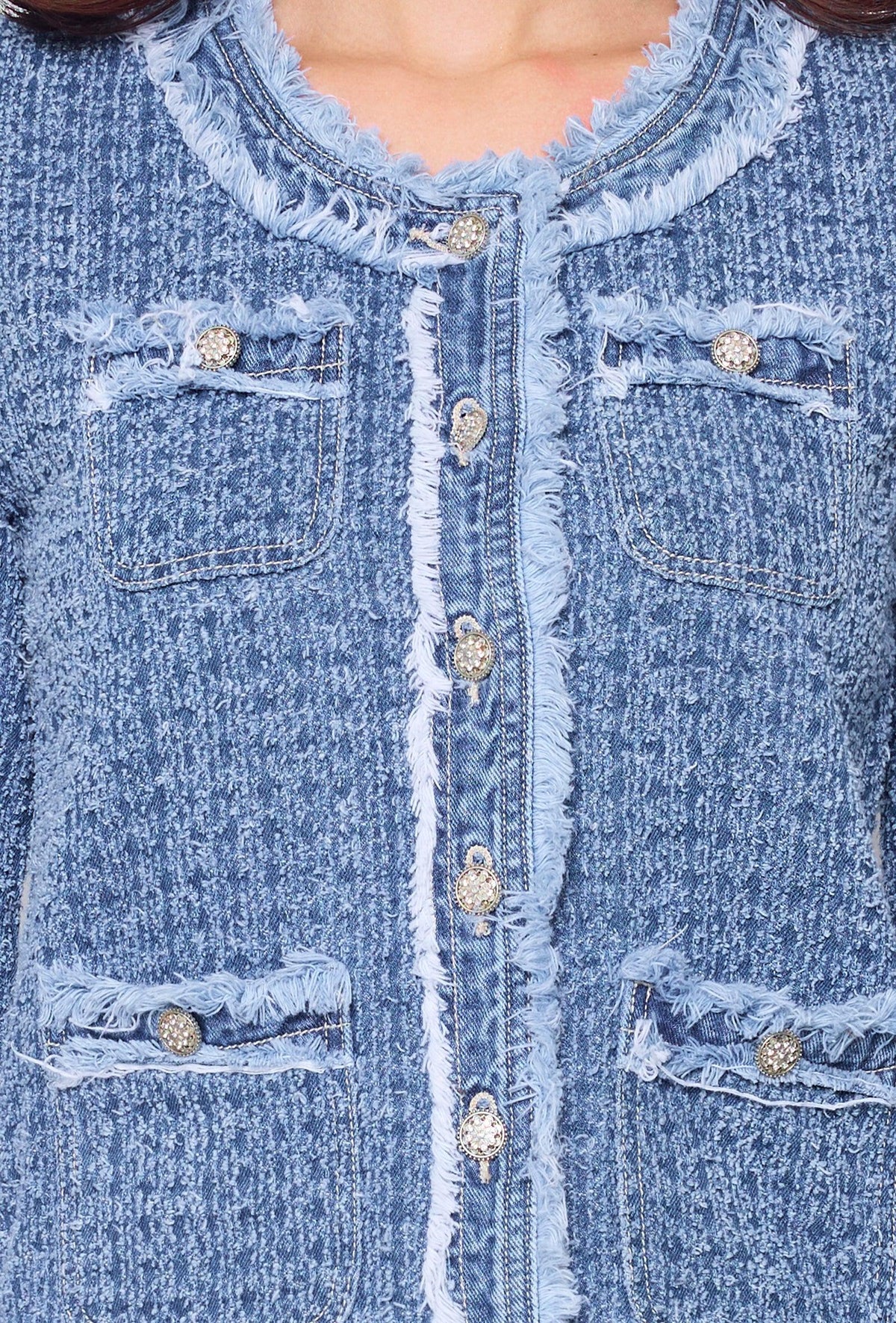 Bleu,Veste en Tweed Bleu - Femme - Place du jour