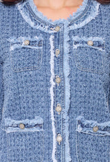 Bleu,Veste en Tweed Bleu - Femme - Place du jour